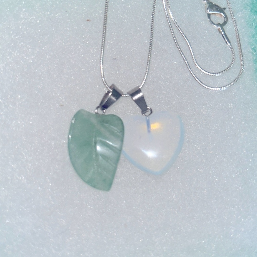 Hippie Boho Jade Leaf 🍃 and Opal Heart ❤️ Sterling Silver 18” Necklace